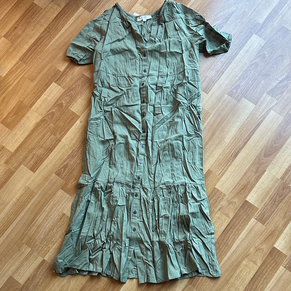 LOFT Olive Button-Down Midi Dress